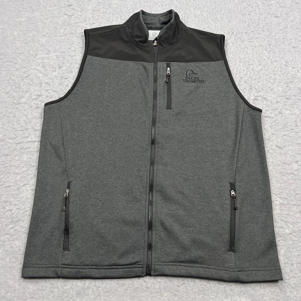 Ducks Unlimited Vest Mens Large Gray Full Zip‎ Pockets Performance Stretch